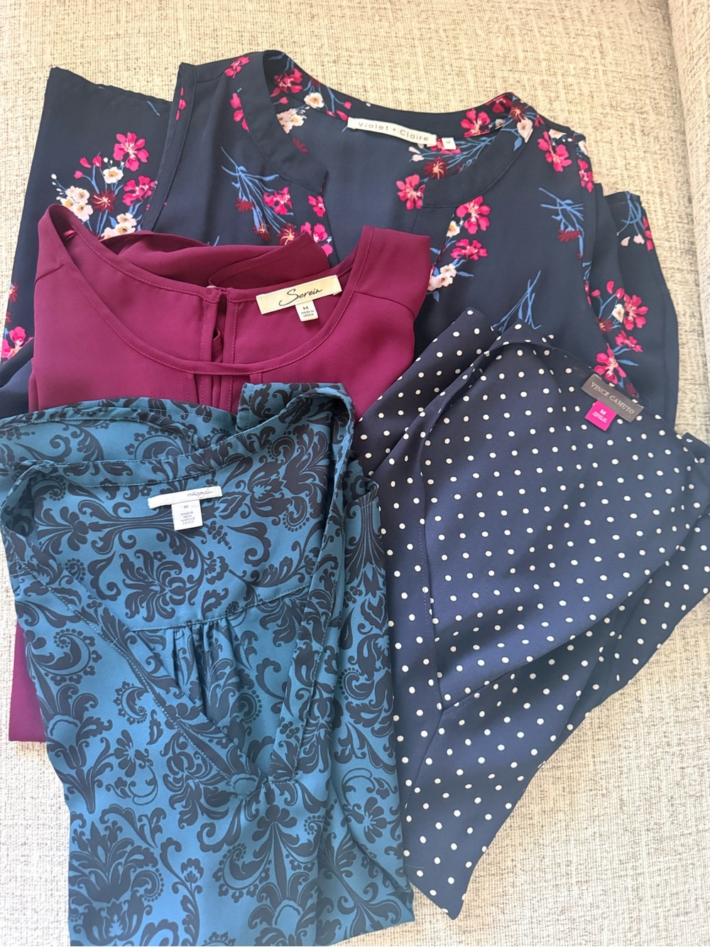 Sleeveless Blouse  - set of four with Navy Floral and Teal Accents - Medium
